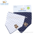 high quality organic fabric soft texture round dot cute bear pattern white baby bibs